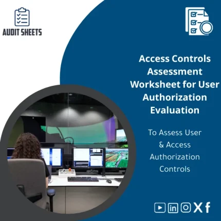 Access Controls Assessment worksheet for an accounting system showing structured fields to review user permissions and detailed internal control tests.