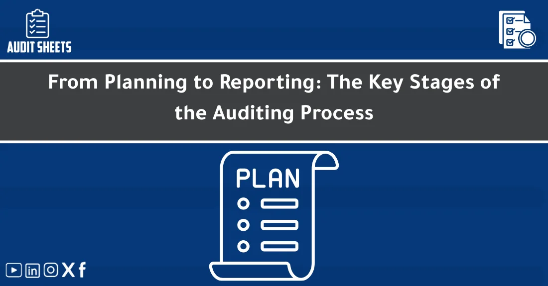 صورة تحتوي على عنوان المقال حول: " Mastering Audit Phases: From Planning to Reporting" مع عنصر بصري معبر