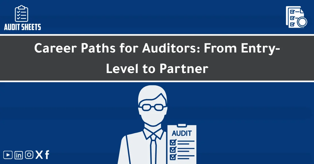 صورة تحتوي على عنوان المقال حول: " Auditor Career Progression: Your Path to Partner Success" مع عنصر بصري معبر