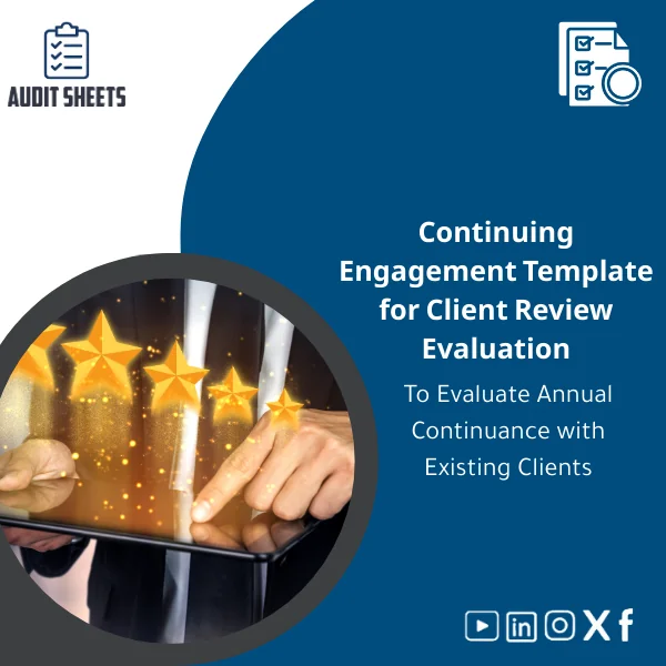 Continuing-engagement-template-en11 Continuing Engagement Template displayed as a structured audit workpaper for documenting annual continuance decisions and existing client risks.