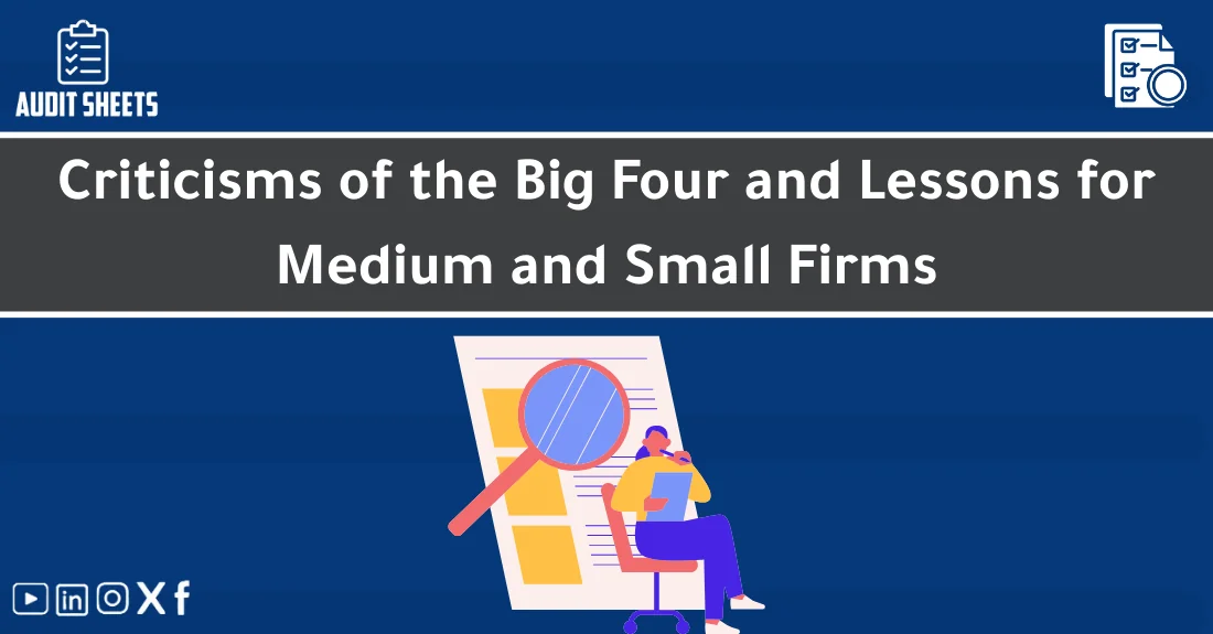 صورة تحتوي على عنوان المقال حول: " Criticism of the Big Four and Insights for Firms" مع عنصر بصري معبر