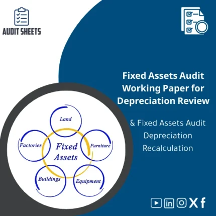 Fixed Assets audit working paper for depreciation review in a structured spreadsheet layout with columns for cost