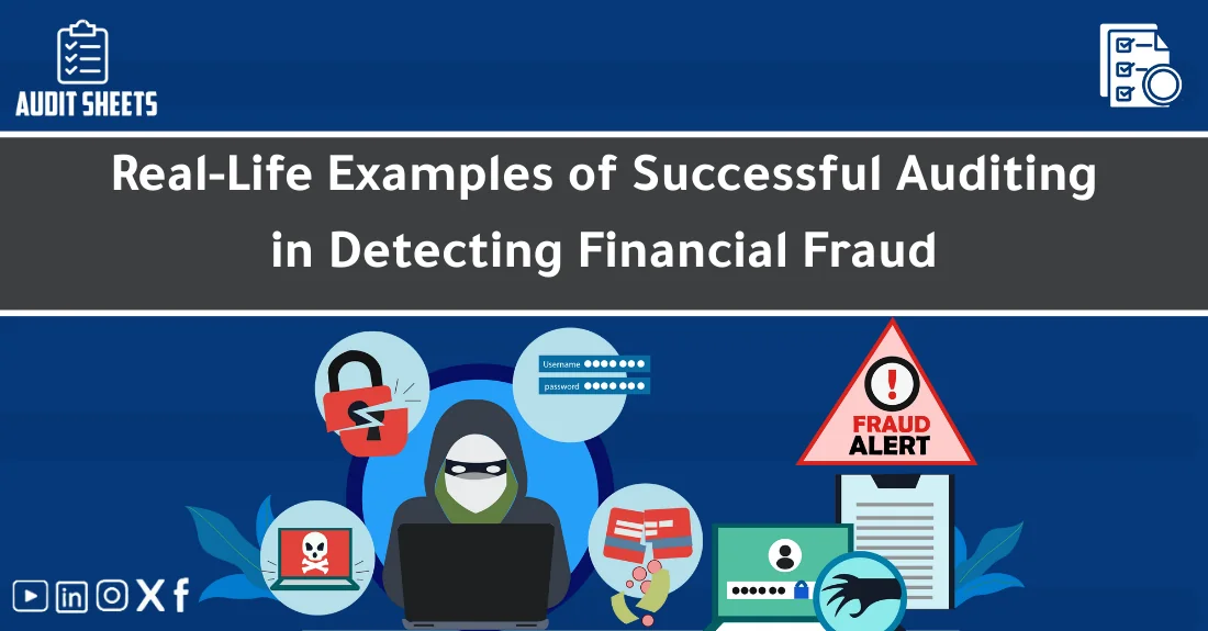صورة تحتوي على عنوان المقال حول: " Fraud Detection via Auditing: Real Cases Unveiled" مع عنصر بصري معبر