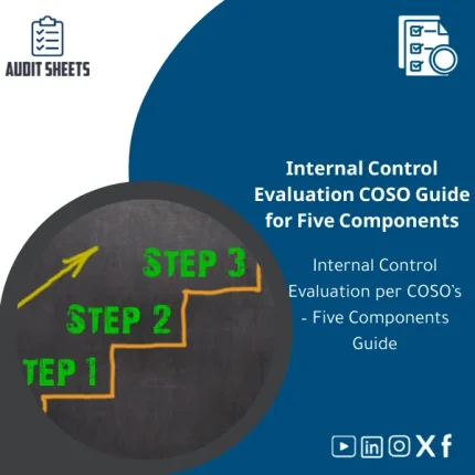 Internal Control Evaluation COSO guide template in a professional layout showing detailed steps to assess the five components and control environment.