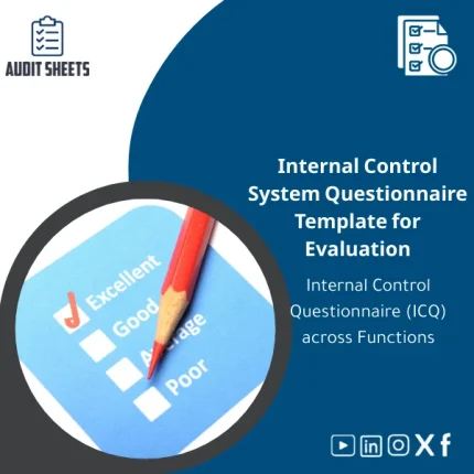Internal Control System Questionnaire template displayed as a structured audit form with organized ICQ questions and ready fields for responses.