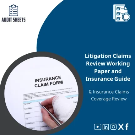 Litigation claims review working paper template with structured tables to document legal cases and insurance coverage in the audit file.
