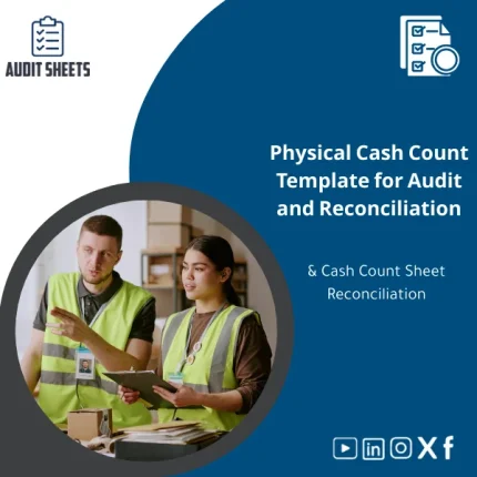 Physical Cash Count Template formatted as a ready table to record actual cash on hand and compare it with book balances for audit purposes.