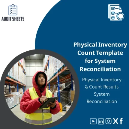 Physical Inventory Count Template displayed as a structured worksheet showing actual quantities