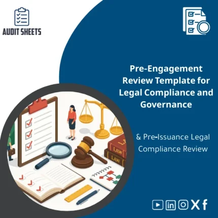 Pre-Engagement review template for statutory compliance and governance displayed as a structured audit workpaper for pre-issuance documentation.