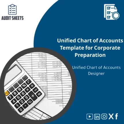 Unified Corporate Chart of Accounts Preparation Template in a structured Excel file showing main and sub-account hierarchy for companies.