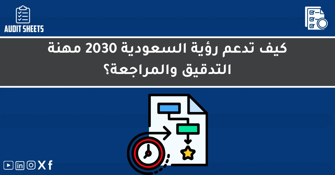صورة توضيحية تحتوي على عنوان المقال حول : " كيف يدعم دعم رؤية 2030 لمهنة التدقيق التنمية؟" مع عنصر بصري معبر