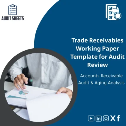 Working paper trade receivables and customers review in a structured Excel layout with columns for aging analysis and client balances in an audit file.